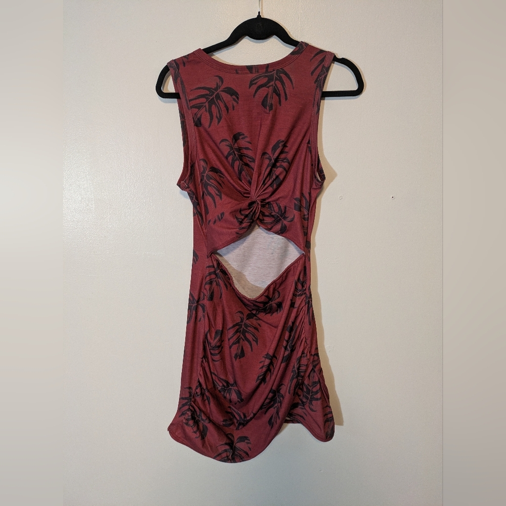Red Sleeveless Dress with Black Leaf Print
